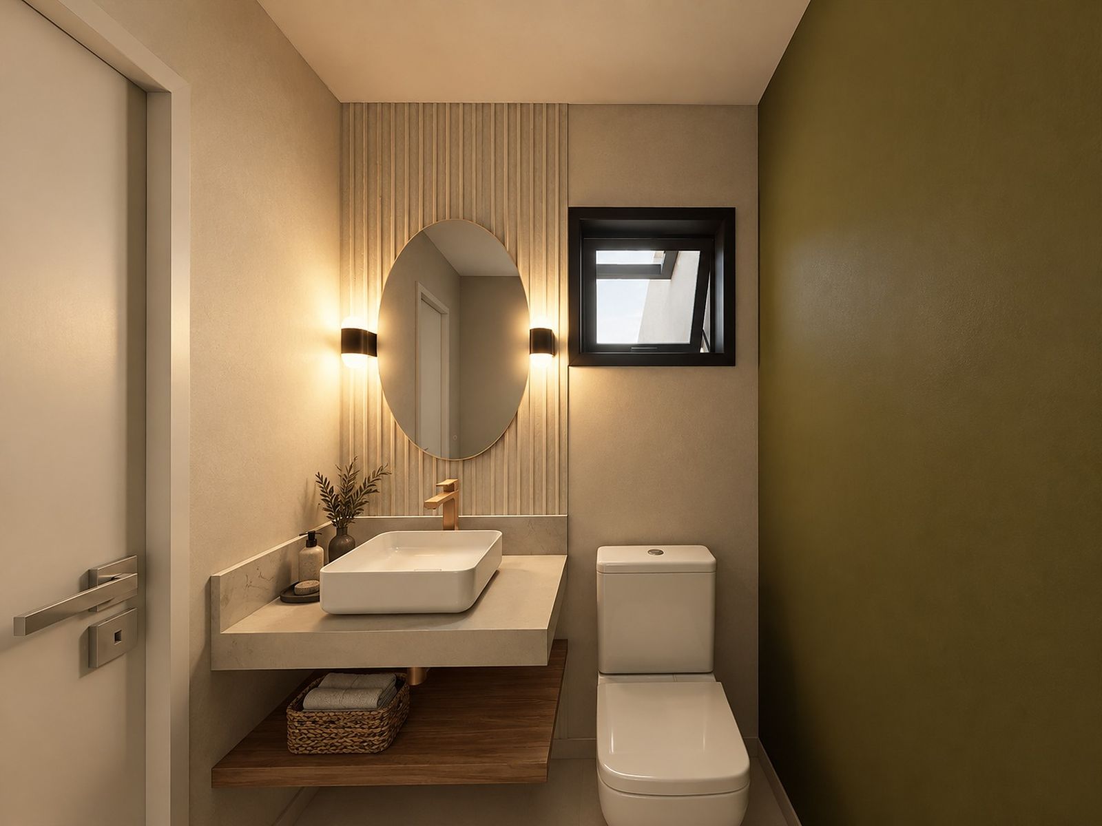 Lavabo de apoio, com cuba esculpida e espelho